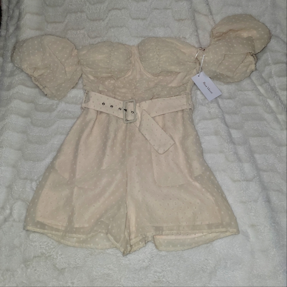 NWT Hope's "Tell me Everything" beige romper